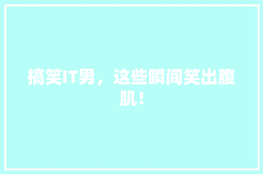 搞笑IT男，这些瞬间笑出腹肌！