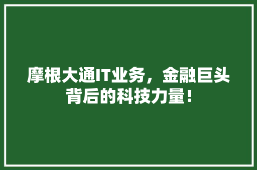 摩根大通IT业务，金融巨头背后的科技力量！ SEO关键词