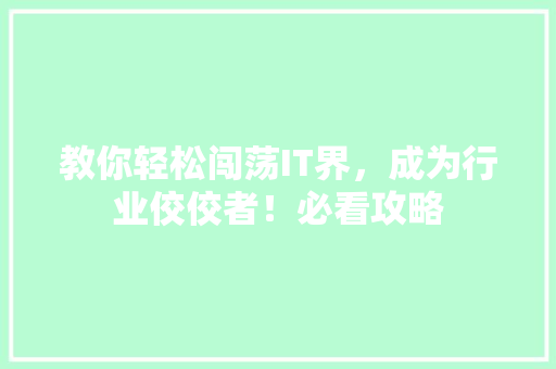 教你轻松闯荡IT界，成为行业佼佼者！必看攻略 神马SEO