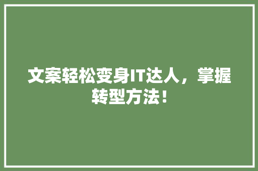 文案轻松变身IT达人，掌握转型方法！ 搜狗SEO