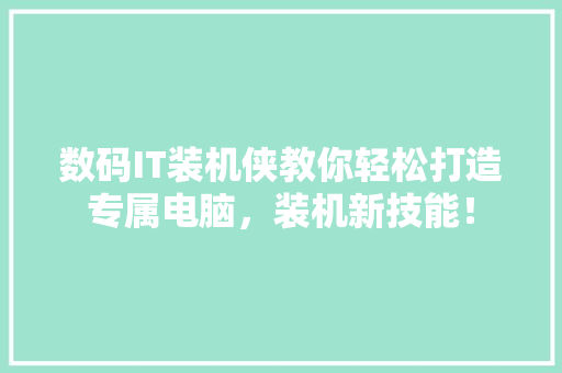 数码IT装机侠教你轻松打造专属电脑，装机新技能！ 必应SEO