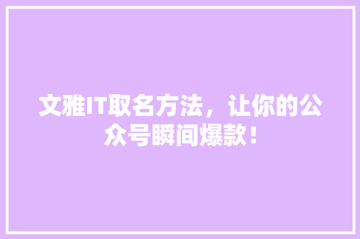 文雅IT取名方法，让你的公众号瞬间爆款！