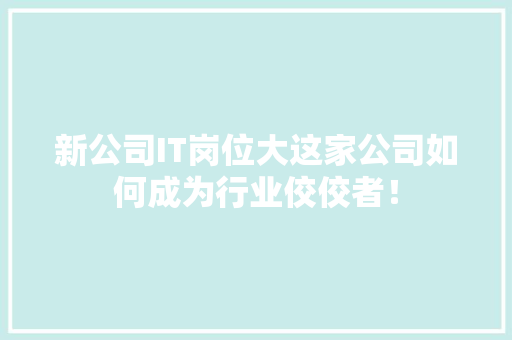 新公司IT岗位大这家公司如何成为行业佼佼者！ 搜狗SEO