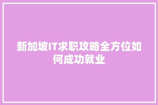 新加坡IT求职攻略全方位如何成功就业 神马SEO