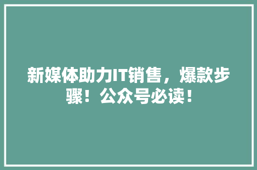 新媒体助力IT销售，爆款步骤！公众号必读！ 必应SEO