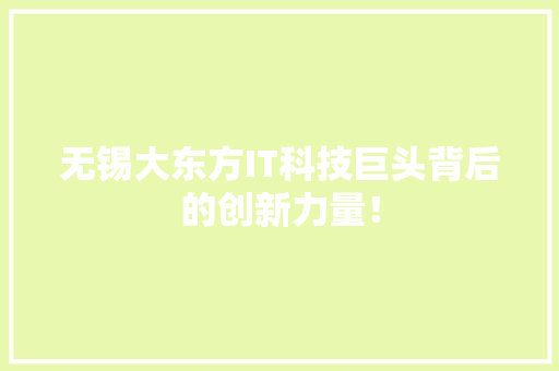 无锡大东方IT科技巨头背后的创新力量！ 百度SEO