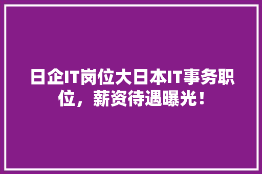 日企IT岗位大日本IT事务职位，薪资待遇曝光！ 神马SEO