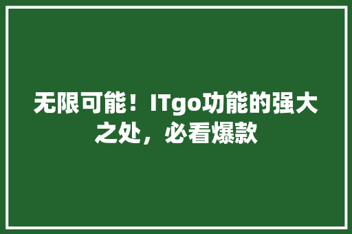 无限可能！ITgo功能的强大之处，必看爆款 搜狗SEO