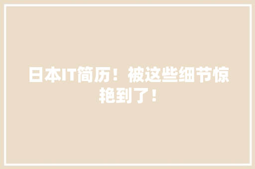 日本IT简历！被这些细节惊艳到了！ 神马SEO