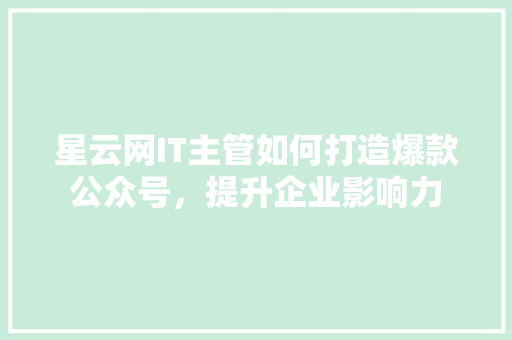 星云网IT主管如何打造爆款公众号，提升企业影响力 百度SEO