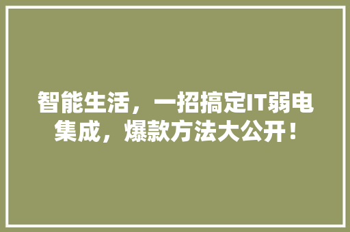 智能生活，一招搞定IT弱电集成，爆款方法大公开！ 必应SEO