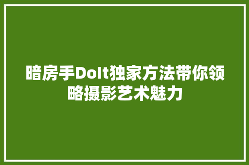 暗房手DoIt独家方法带你领略摄影艺术魅力 SEO关键词