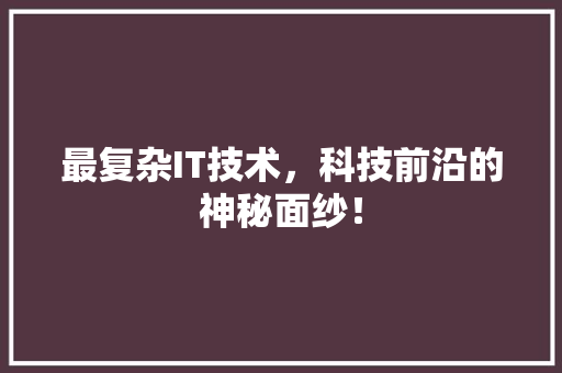 最复杂IT技术，科技前沿的神秘面纱！ SEO关键词