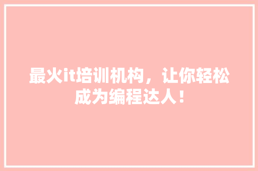 最火it培训机构，让你轻松成为编程达人！ 网站建设公司