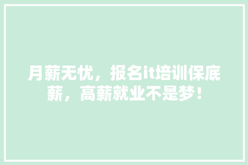 月薪无忧，报名it培训保底薪，高薪就业不是梦！ 网站建设公司