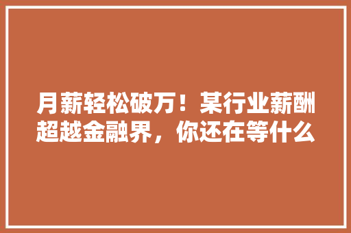 月薪轻松破万！某行业薪酬超越金融界，你还在等什么 SEO关键词