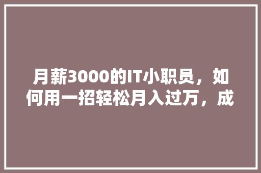 月薪3000的IT小职员，如何用一招轻松月入过万，成为公众号爆款 神马SEO