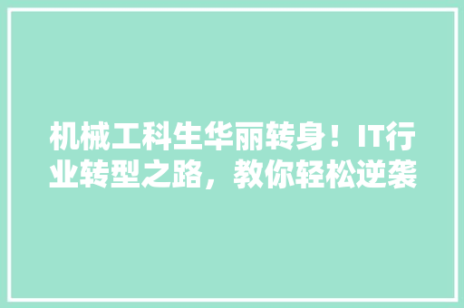 机械工科生华丽转身！IT行业转型之路，教你轻松逆袭！ 网站建设公司