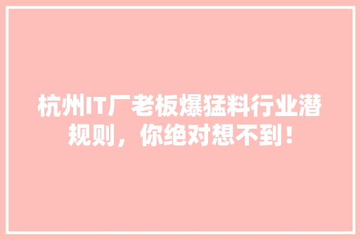 杭州IT厂老板爆猛料行业潜规则，你绝对想不到！ 神马SEO