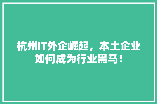 杭州IT外企崛起，本土企业如何成为行业黑马！ 网站建设公司