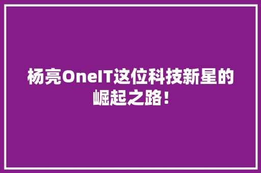 杨亮OneIT这位科技新星的崛起之路！ 神马SEO