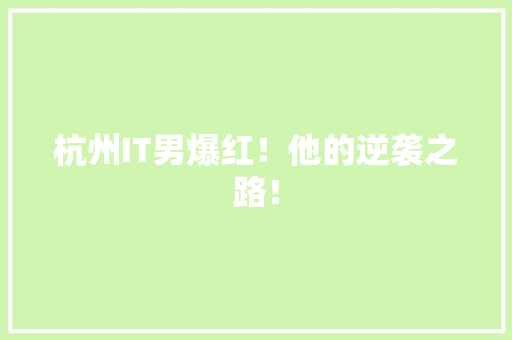 杭州IT男爆红！他的逆袭之路！ 搜狗SEO