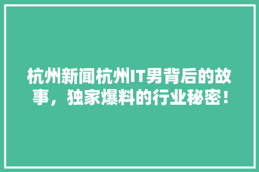 杭州新闻杭州IT男背后的故事，独家爆料的行业秘密！ 网站建设公司
