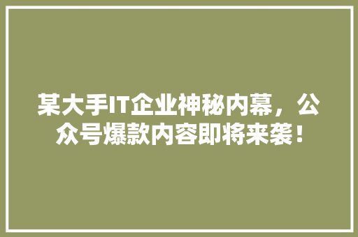 某大手IT企业神秘内幕，公众号爆款内容即将来袭！ 网站建设公司