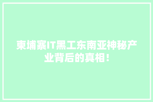 柬埔寨IT黑工东南亚神秘产业背后的真相！ 百度SEO