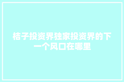 桔子投资界独家投资界的下一个风口在哪里 神马SEO