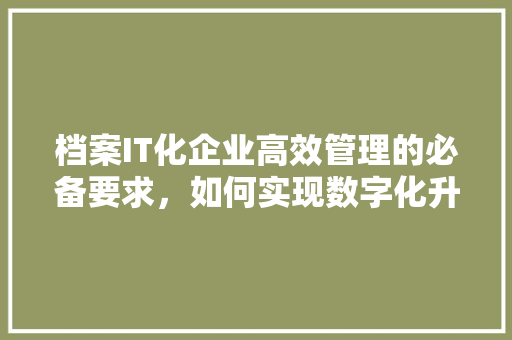 档案IT化企业高效管理的必备要求，如何实现数字化升级！