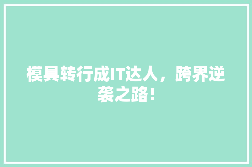 模具转行成IT达人，跨界逆袭之路！ 搜狗SEO