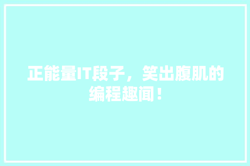 正能量IT段子，笑出腹肌的编程趣闻！ SEO关键词