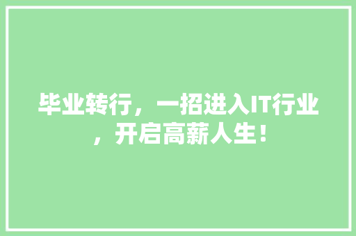 毕业转行，一招进入IT行业，开启高薪人生！ 神马SEO