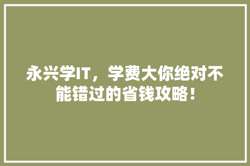 永兴学IT，学费大你绝对不能错过的省钱攻略！ 百度SEO