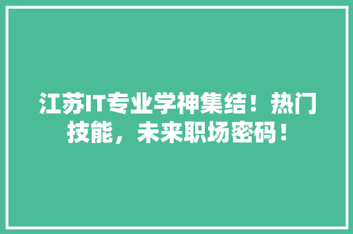 江苏IT专业学神集结！热门技能，未来职场密码！ 网站建设公司