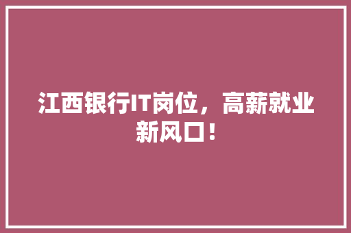 江西银行IT岗位，高薪就业新风口！ SEO关键词