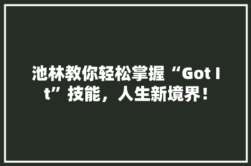 池林教你轻松掌握“Got It”技能，人生新境界！ 必应SEO