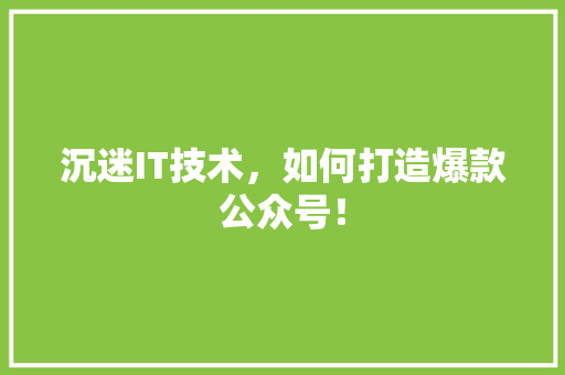 沉迷IT技术，如何打造爆款公众号！ 网站建设公司