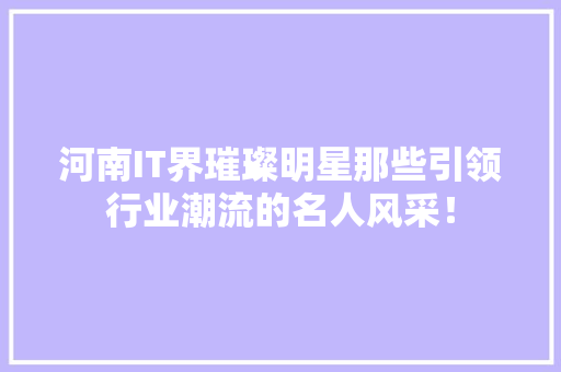 河南IT界璀璨明星那些引领行业潮流的名人风采！ SEO关键词