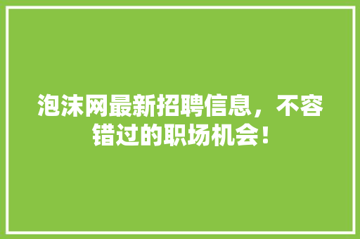 泡沫网最新招聘信息，不容错过的职场机会！ 网站建设公司