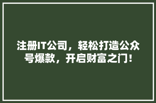 注册IT公司，轻松打造公众号爆款，开启财富之门！ 搜狗SEO
