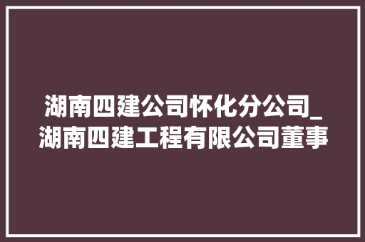 湖南四建公司怀化分公司_湖南四建工程有限公司董事长。