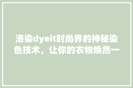 洛染dyeit时尚界的神秘染色技术，让你的衣物焕然一新！ 网站建设公司