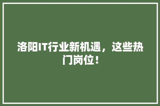 洛阳IT行业新机遇，这些热门岗位！ 百度SEO