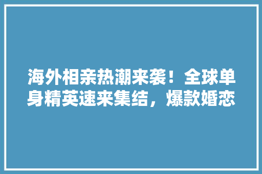 海外相亲热潮来袭！全球单身精英速来集结，爆款婚恋平台等你来战！ 网站建设公司