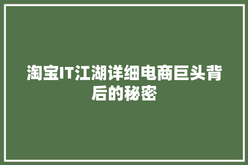 淘宝IT江湖详细电商巨头背后的秘密 百度SEO