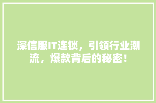 深信服IT连锁，引领行业潮流，爆款背后的秘密！ 百度SEO