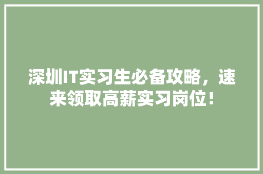 深圳IT实习生必备攻略，速来领取高薪实习岗位！ 神马SEO