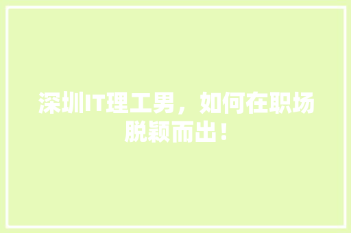 深圳IT理工男，如何在职场脱颖而出！ 百度SEO